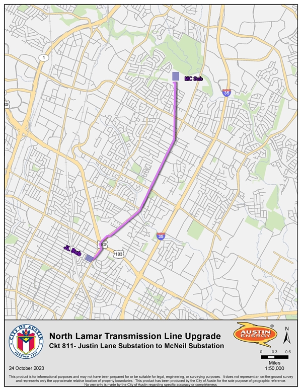 Map of North Lamar Transmission Line Upgrade project