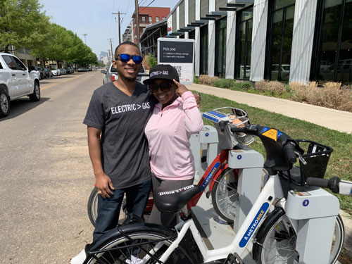 Photo of mom and son who participate in electric bike program