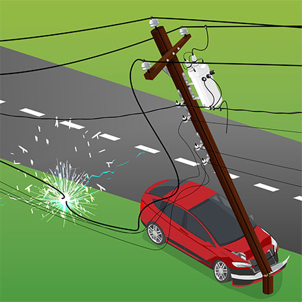 car crashes into pole