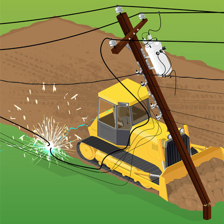 construction machinery hits pole