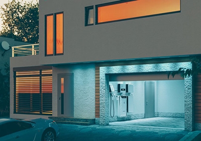 House with battery system in garage