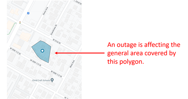 Example of Outage Map polygon showing an outage area