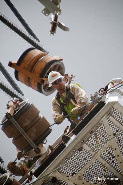 Utility Worker Working on Power Lines