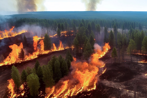 Wildfire in a forest