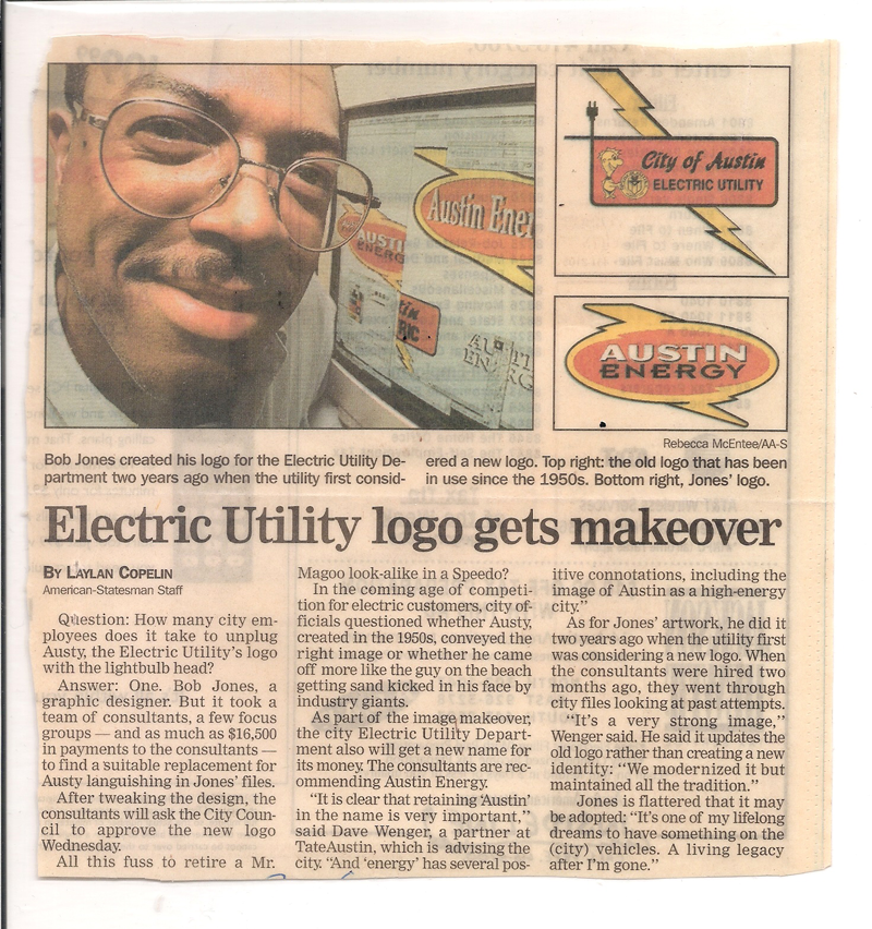 Artículo de periódico, logo de Austin Energy y cambio de nombre