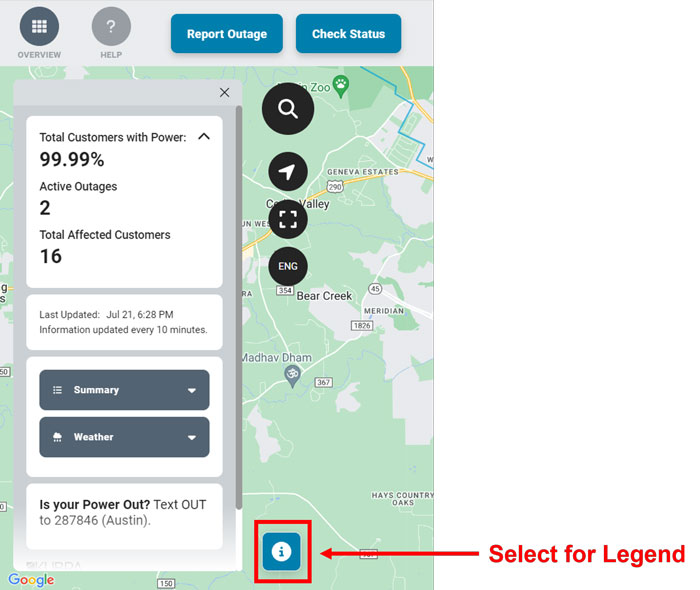 Outage Map Select for Legend