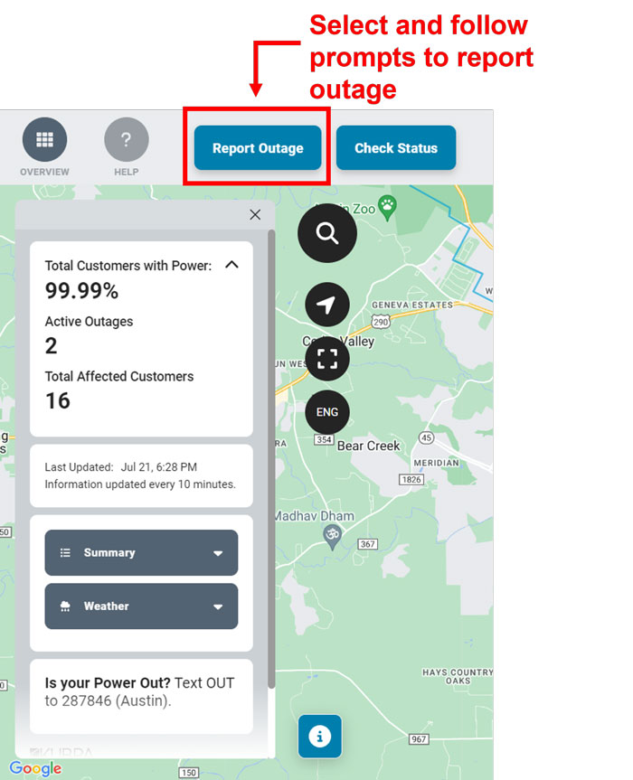 select, then follow prompts to report your outage