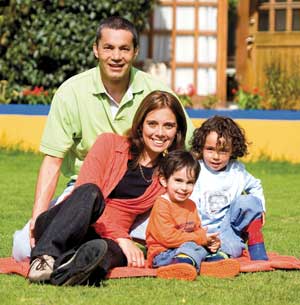 happy family on lawn